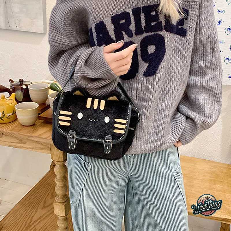 Cute Cat Face Plush Shoulder Messenger Bag For Women Lovely Beautiful Cartoon Handbag Crossbody BagsXJ250910