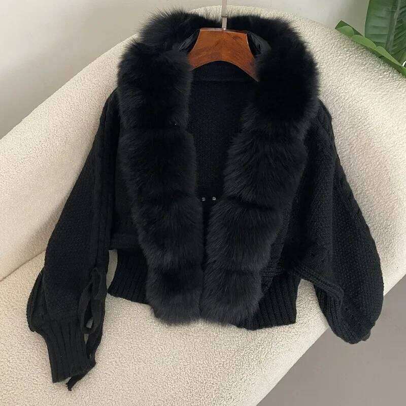 Designer Clothing 2025 Knitting Cardigan Placket Coat Casual Real Fox New Fashion Short Warm 2024 Winter Women Knitted Jacket With Natural Fur Luxury 