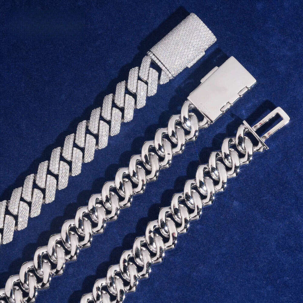 US Warehouse Local Stock Pass Dia Tester 15mm 3rows S Gold Plated VVS Moissanite Cuban Link Bracelet
