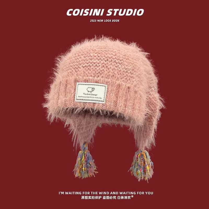 Ins Cute Fringed Ears Plush Beanies C Y2K Autumn Winter Street Trend Versatile Personality Pulr Hats for Men and WomenXJ250910