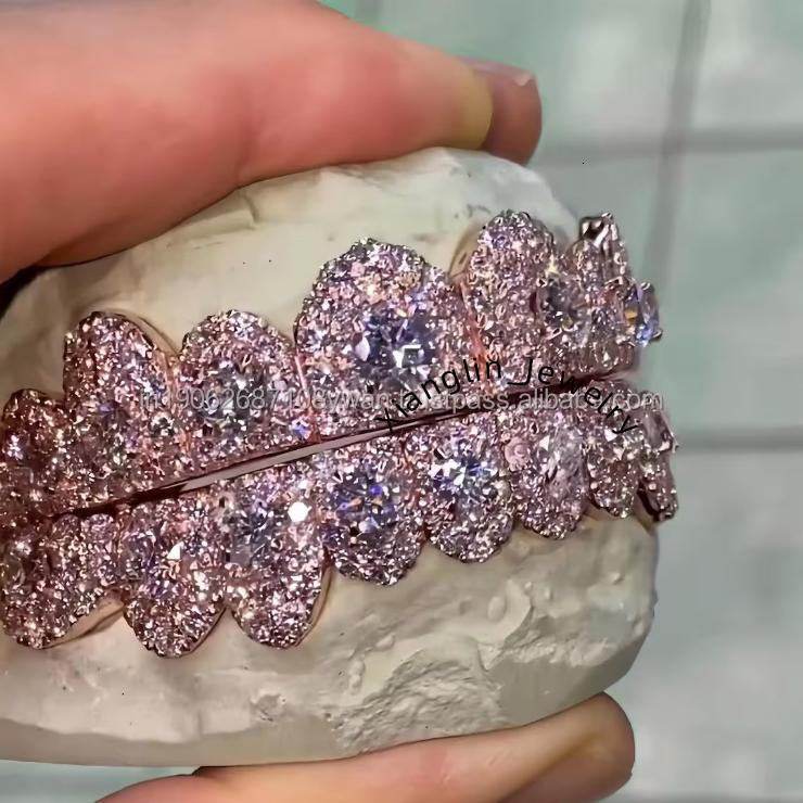 Customized Grillz S925 Sterling Silver with VVS Moissanite Iced Out Dental With Free Mold Kits Personalized Rapper Gift for Him