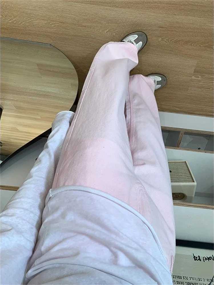 Botvotee Womens Pink Wide Leg Jeans High Waist Straight Denim Pants Loose Fit Trousers Y2k 2025 Fall Fashion Comfort Jeans Z250910