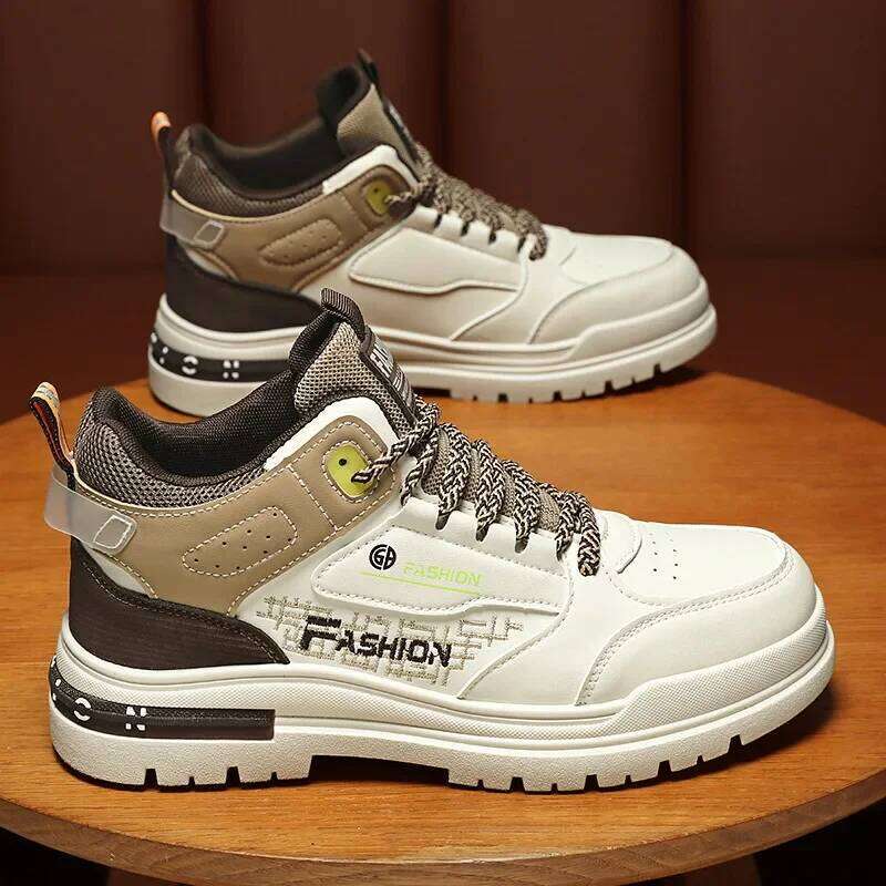 Fashion Breathable High Top Men's Casual Sneakes LaceUp Student Board Shoes Male Leisure Single Shoe