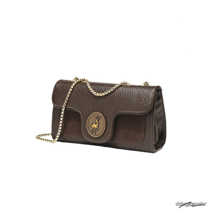 Women's Retro Flip Handbag Free Shipping Designer Splicing Chain Small Square New Fashion Single Shoulder Crossbody Casual Makeup Bag