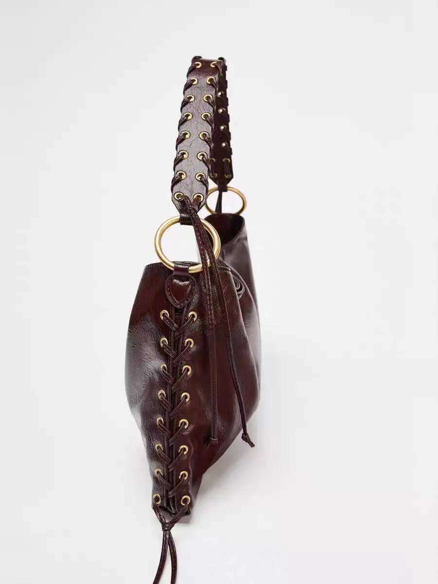 Metallic Hole Eye Shoulder High Quality PU Leather Tote Bags For Women Designer Handbag Makeup Bag high-quality