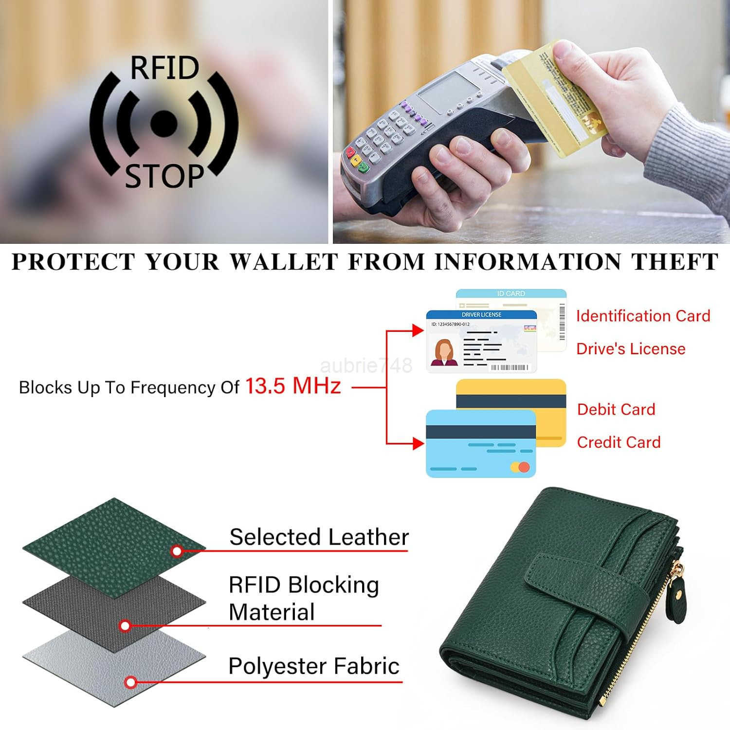 Small Wallet Women RFID Blocking Bifold Compact CARD Holder Leather Wallets for Women with Zipper Coin Pocket and 2 ID Window Deep GreenZ250910