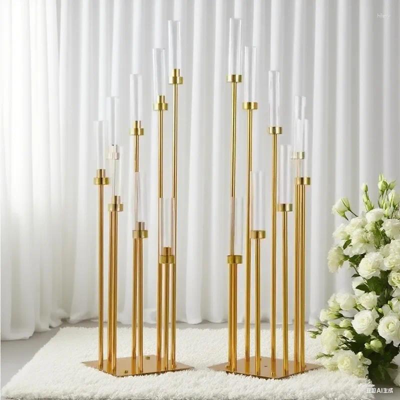 Candle Holders 2-10pcs 8 Heads Metal Candelabra Road Lead Table Centerpiece Gold Candelabrum Stand Pillar Candlestick Weddin XJ260305