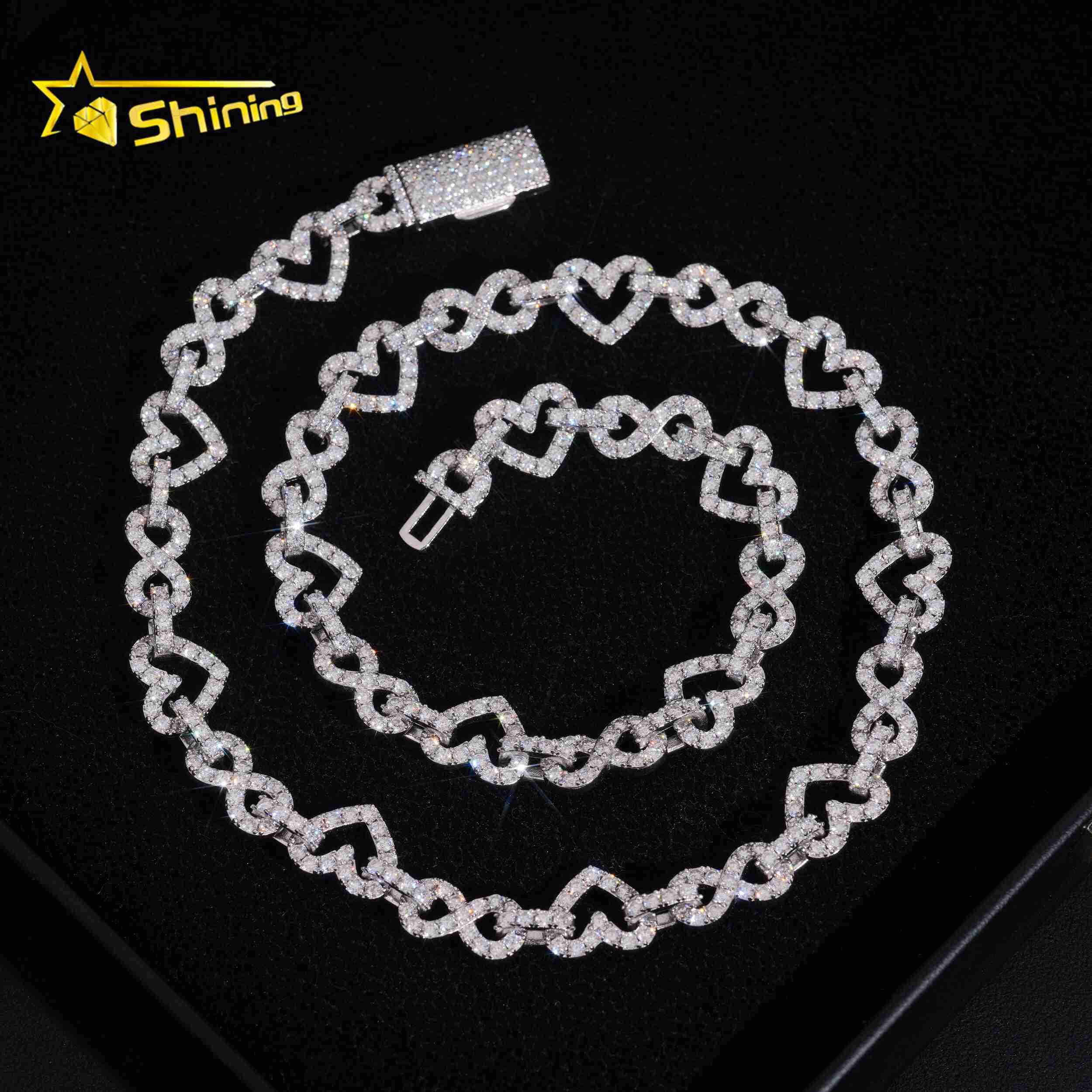 Hip Hop Jewelry Rapper 925 Silver 85MM Heart Style Missanite Cuban Link Chain Iced Out Men Infinity Cuban Necklace Chain Link