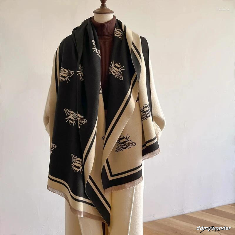 Scarves 2024 Winter Cashmere Shawl Women High-End Temperament Short Fringe Warm Bib Double-Sided Printed Scarf Dual-Purpose