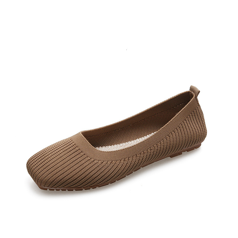 Designer single shoe women's flat shoes autumn new soft sole square toe shallow breathable slip on knitted grandma shoes women's casual shoe