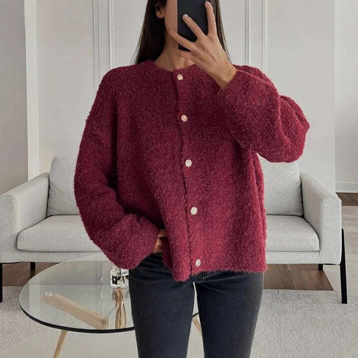 Autumn And Winter New Loose Buttoned Knitted Sweater Long Sleeve Cardigan Coat For Women B3