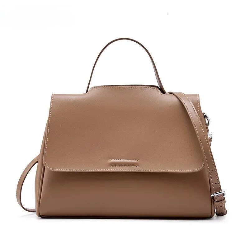 Fashion Large Camel Beige Solid Color designer Tote Second Layer Split Cow Leather Women's Handbag All-Match Daily-Use Shoulder Bag