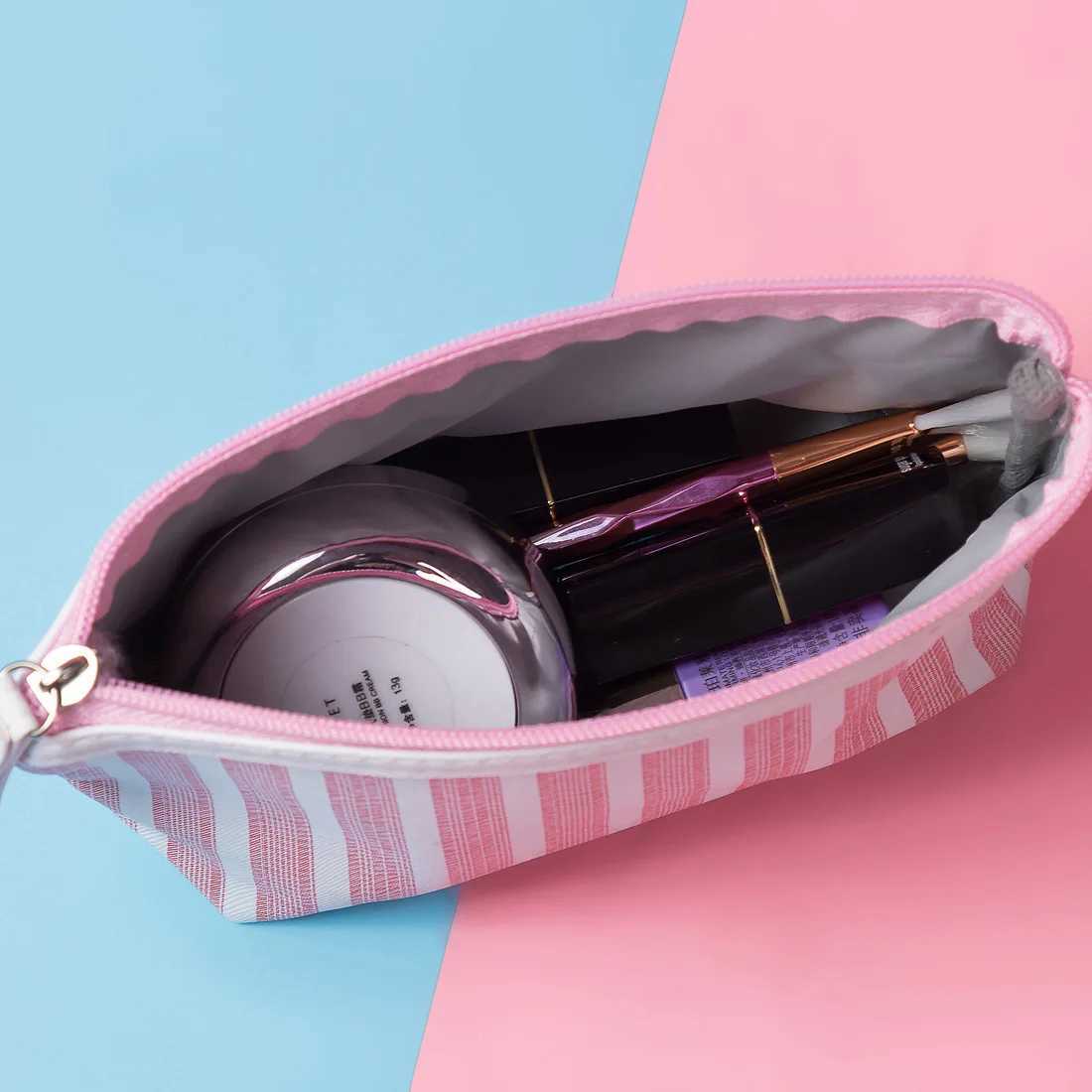 New Hot Make Up Pouch Travel Striped Printed Cosmetic Bag Toiletry Organizer Purse Travel Portable Storage Bag HandheldXJ250910