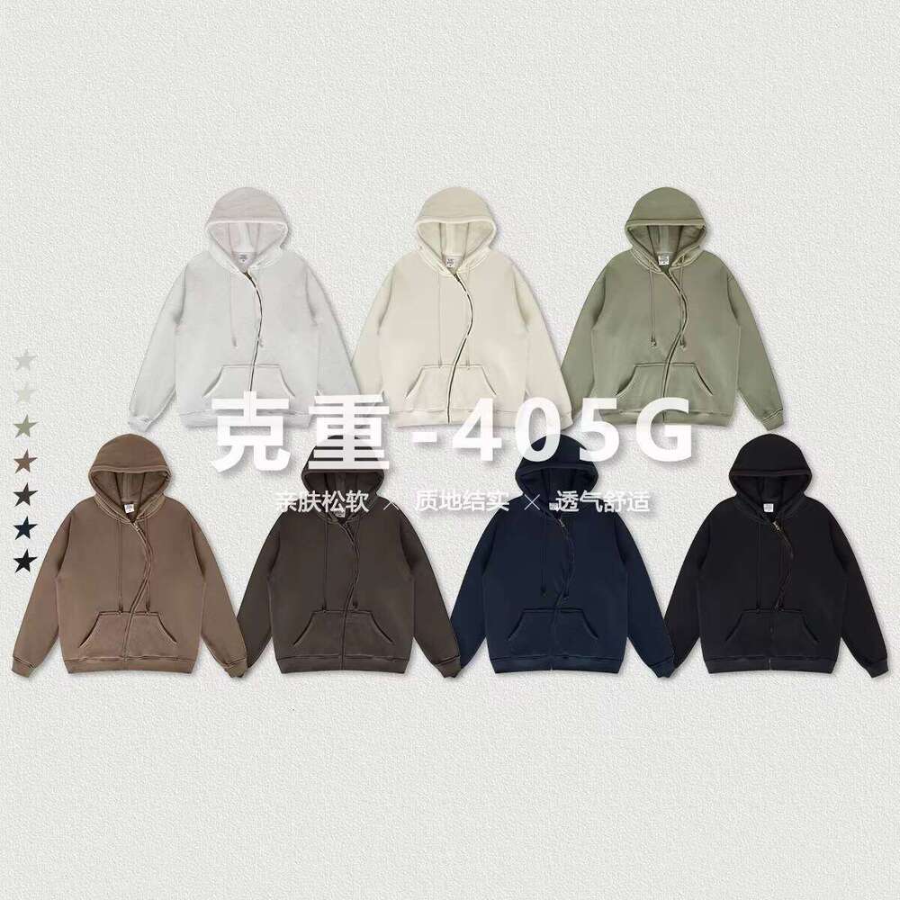 Fashion Trend Men's Wool Heavy Drop Shoulder Zipper Embroidery Print Hoodie