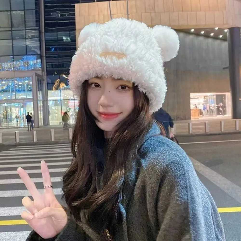 Thickened Warm Ear Protection Hat Coldproof Pompom Fluffy Bear Ears Knitted Hat Cute Soft Beanie Hat for UnisexXJ250910