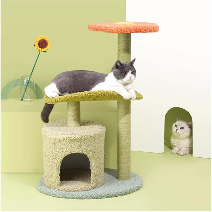 Multi-Functional Integrated Cat Furniture - Scratchable Column + Comfort Bed