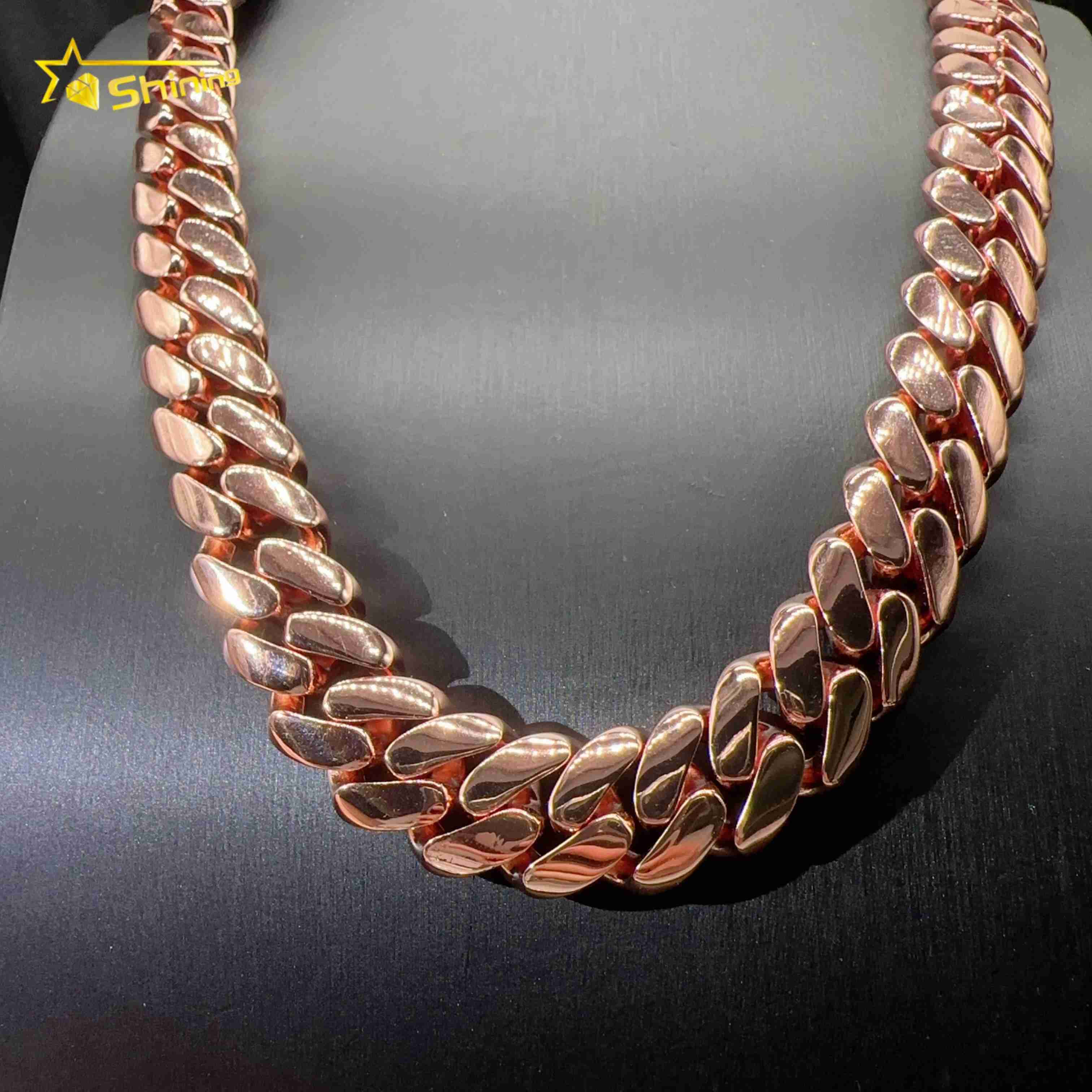 Fine Jewelry Custom Rose Gold Plated 925 Sterling Silver Luxury Hip Hop Cuban Link Chain