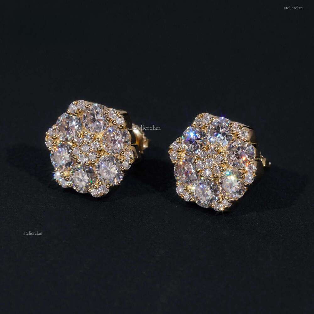 Fine Jewelry Flower Design Screw Back Ear Studs Iced Out Sterling Sier Gold Plated Moissanite Stud Earrings Ready To Ship