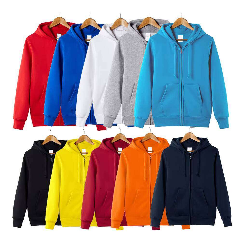 Powder Puff Print Embroidered Cotton Winter Streetwear Unisex Oversized Zipper Wool Hoodie