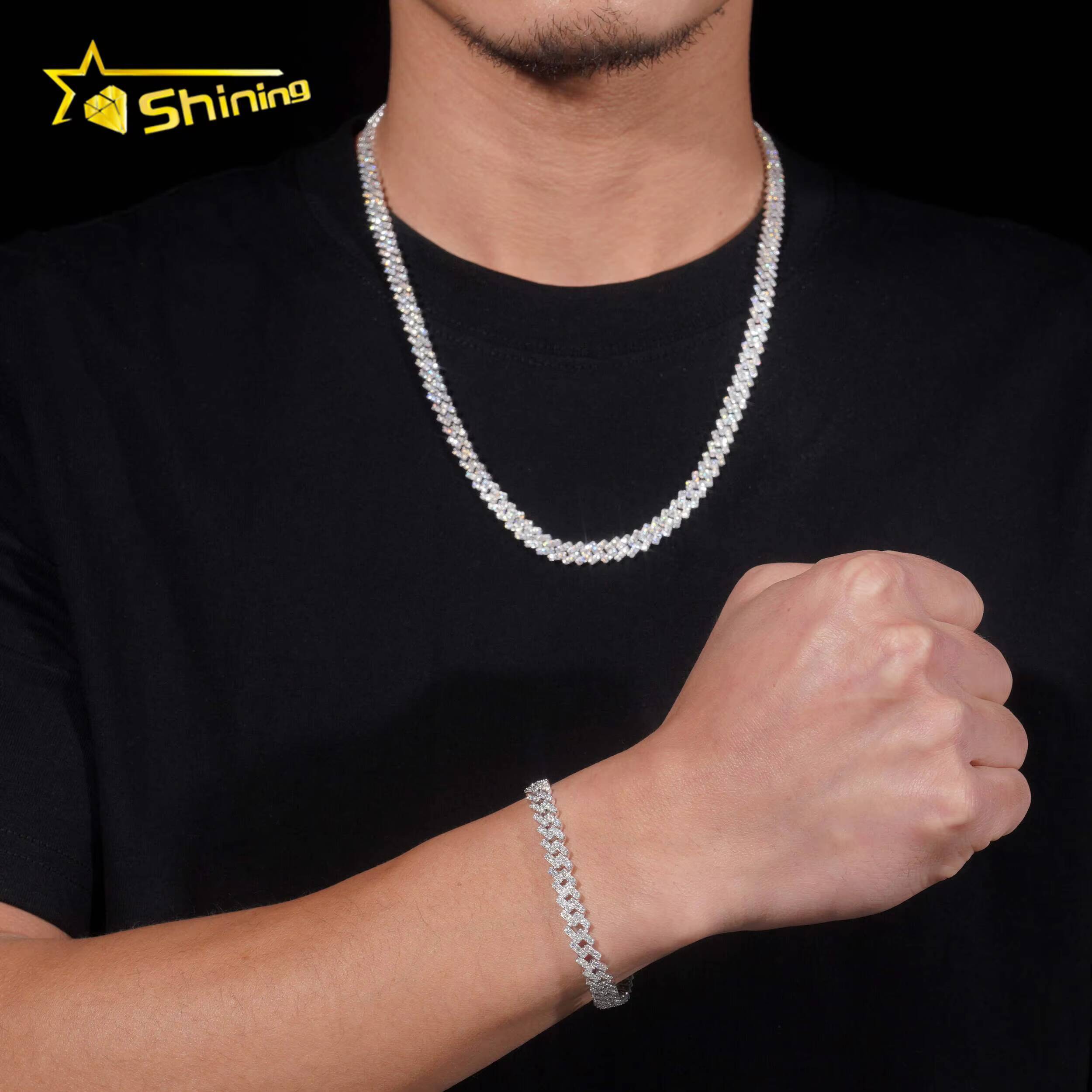 Hip Hop Jewelry 8mm One Row Classic Solid 925 Sterling Silver Men Necklace Iced Out VVS Moissanite Cuban Link Chain Necklaces
