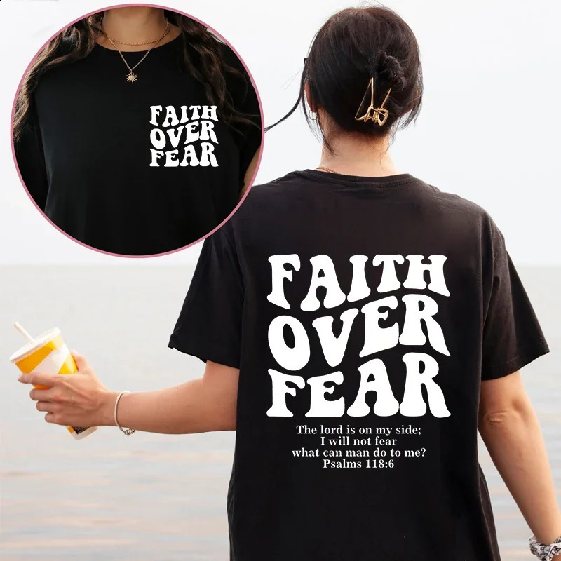Faith Over Fear Christian Women Tshirts Clothes Jesus Fashion Trendy Bible Verse Sportwear Aesthetic 250910