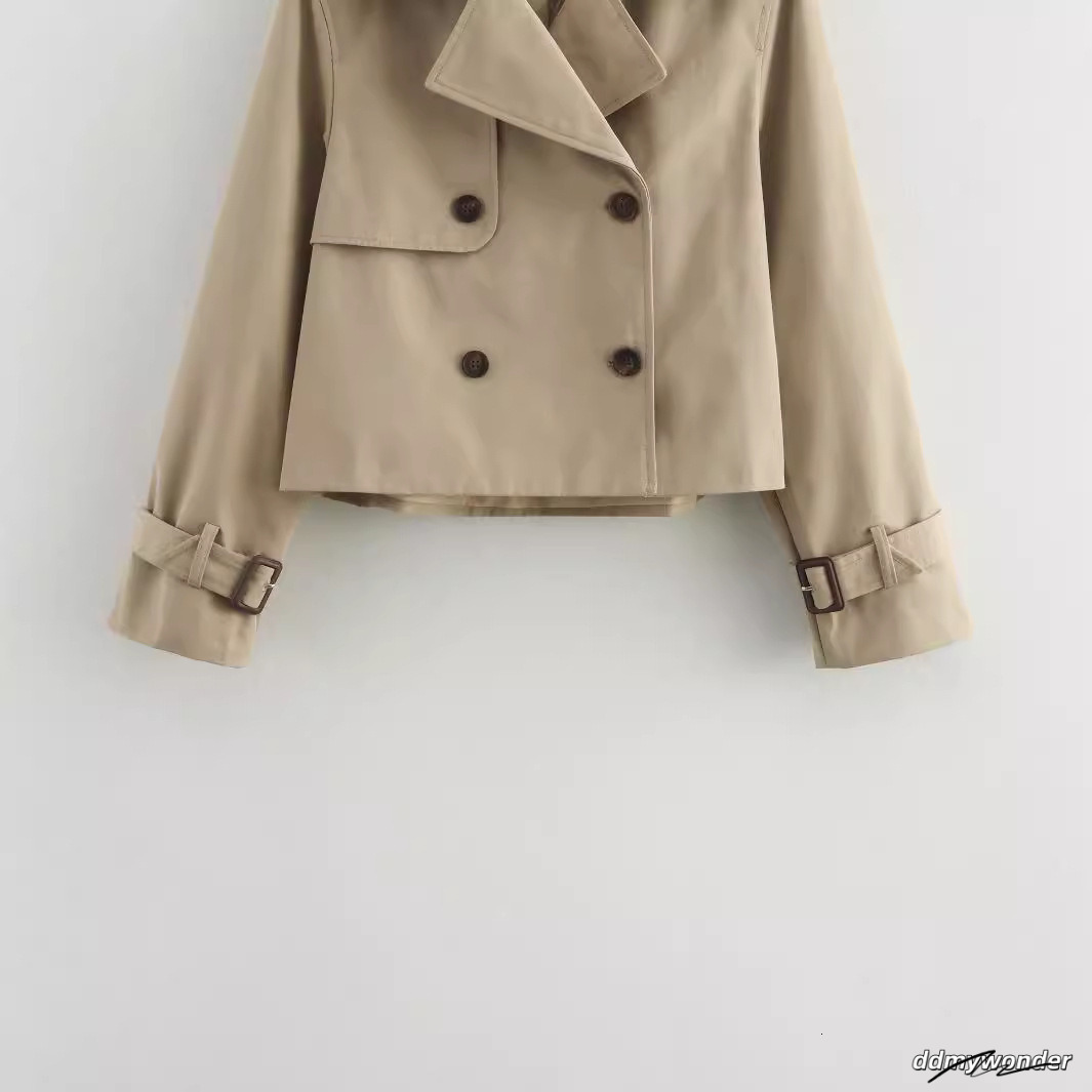 Spring Autumn Simple Short Trench Coat For Women High-End Korean Style Double Breasted Lace-Up Windbreaker Jackets 240202 ddmywonder ddmywonder