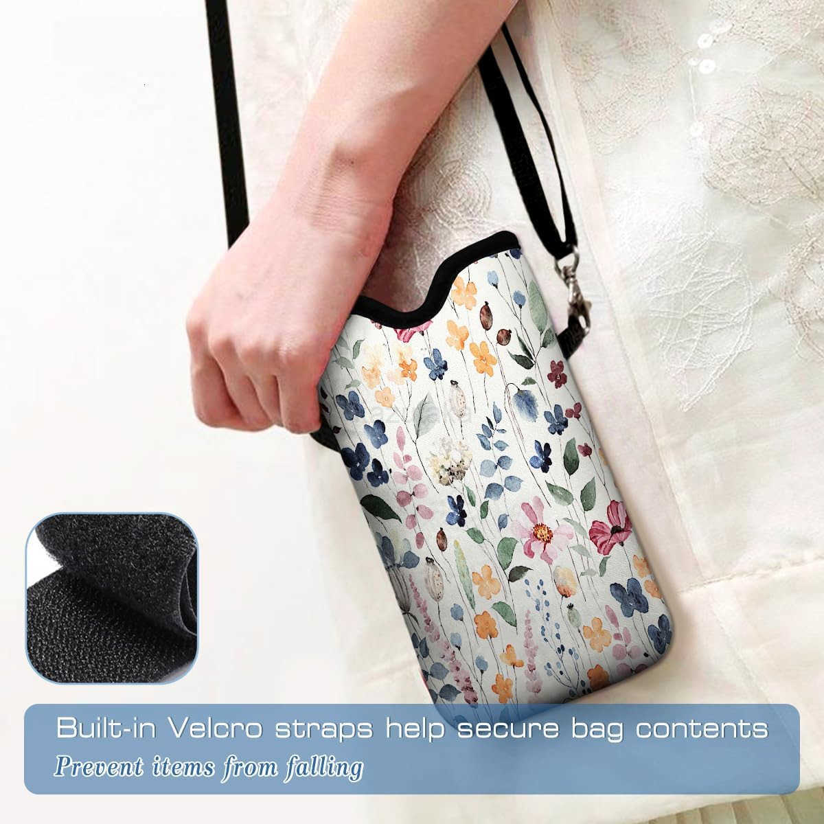 Neoprene Cell Phone Pouch 71 X 4 in Mobile Protection Case Bag with Crossbody StrapNeck Lanyard Luxury Flowers Leaf Printed Pattern Z250910