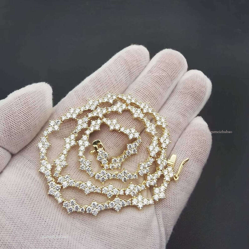 Pearlescent Tennis Chain Choker Moissanite Sier 4 Gold Plated Men's Women's Necklace Exquisite Ring