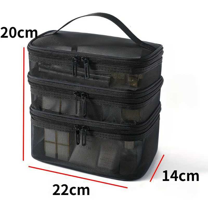 3Layer Mesh Cosmetic Bags Large Capacity Foldable Travel Organizer Bag for Toiletries Cosmetics Makeup Case BagXJ250910