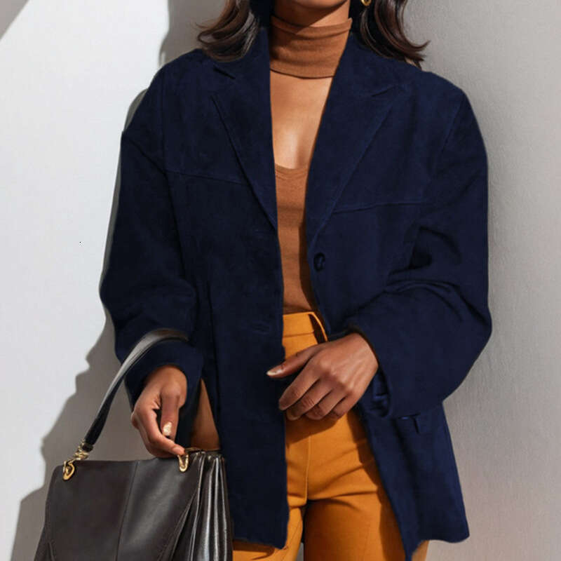European and American Women's Style Retro Brown Loose Pocket Long Sleeve Suit Jacket for Women 2025 New Casual Fashion Trend Clothing