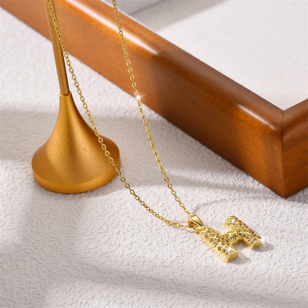 Korean Version Light Style Micro Inlaid Full Zircon Letter Gold-Plated Pendant for Women, Niche Versatile High-End Clavicle Chain Necklace