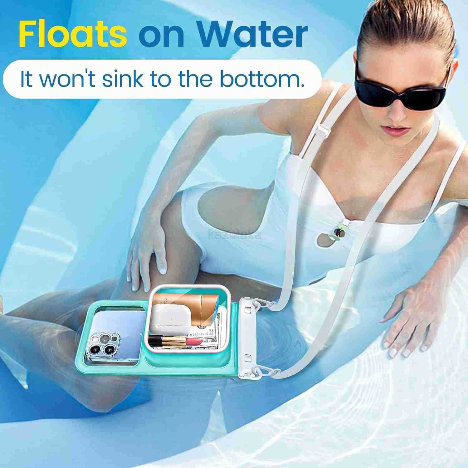 2 Pack IPX8 Waterproof Phone Pouch Large Space Cell Phone Pouch Floating Water Proof Phone Case with Lanyard Phone Dry Bag Beach Cruise Ship Essential