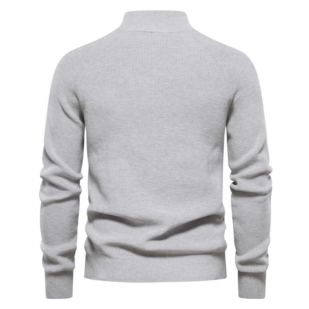 Autumn and Winter New European Size Men's Long Sleeve Half Zipper Stand up Collar Solid Color Versatile Casual Trendy Sweater