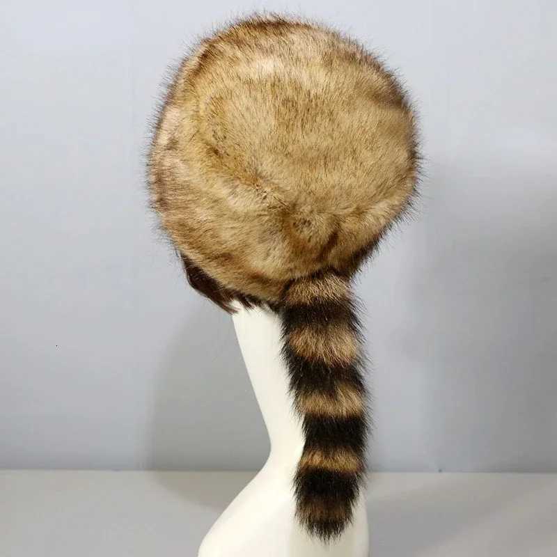 Imitation Fur Hat Round Flat Hat Autumn Winter New Raccoon Tail Fluffy Warm Ear Hats for WomenXJ250910