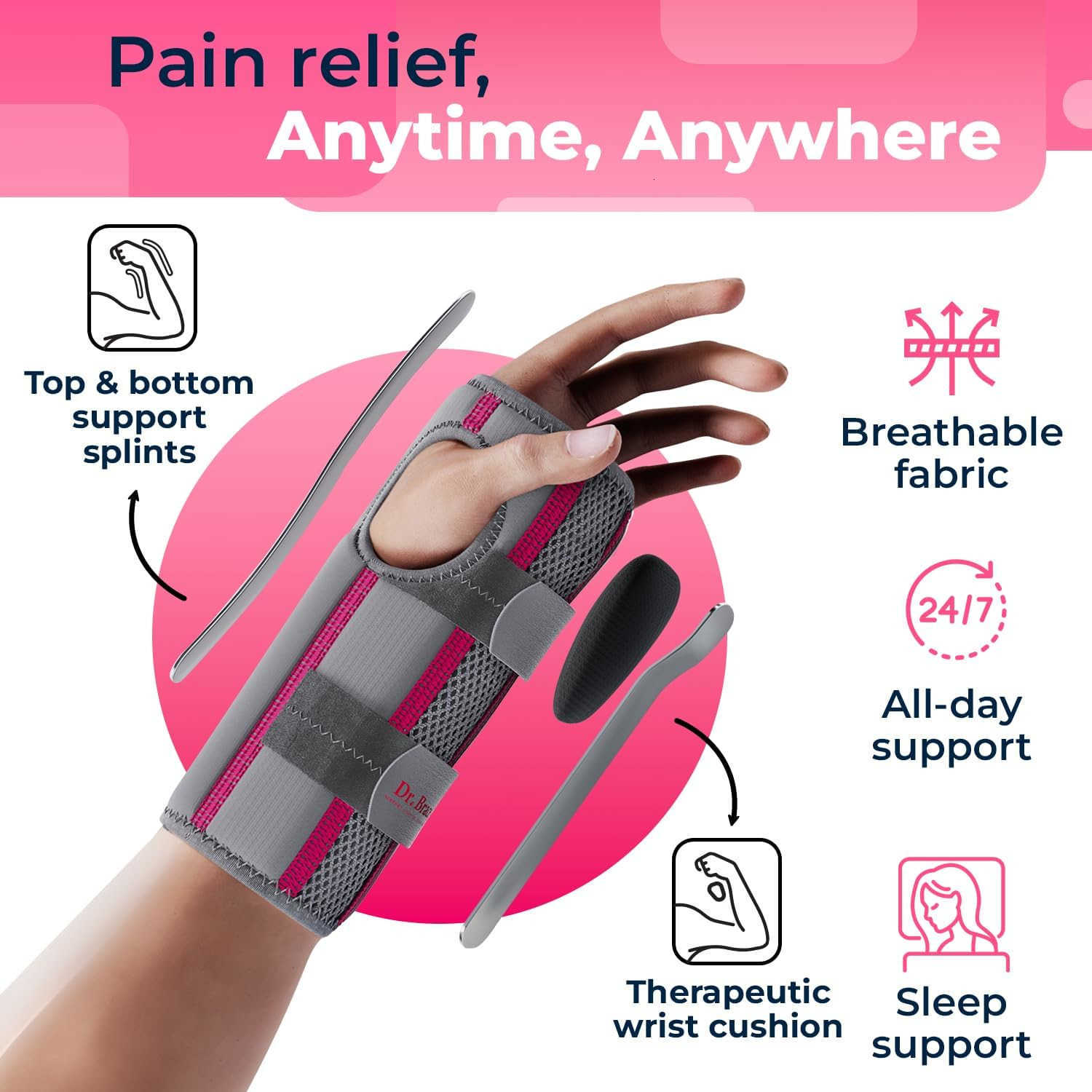 Adjustable Wrist Brace Night Support for Carpal Tunnel FSA HSA Eligible Doctor Developed Upgraded with Double Splint Therapeutic Cushion Hand Brace Fo