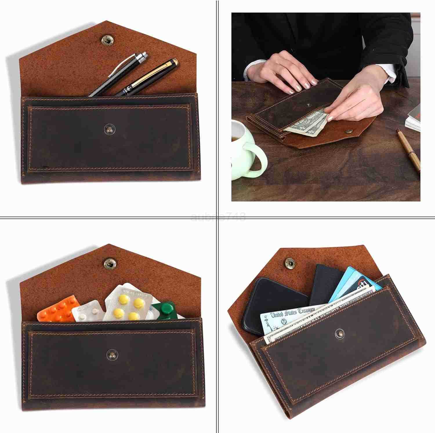 Brown Leather Cash Envelopes for Money Small Money Pouch With Mobile Holder Handmade Leather Wallets Currency Holder Money Organizer for Cash Money Ba