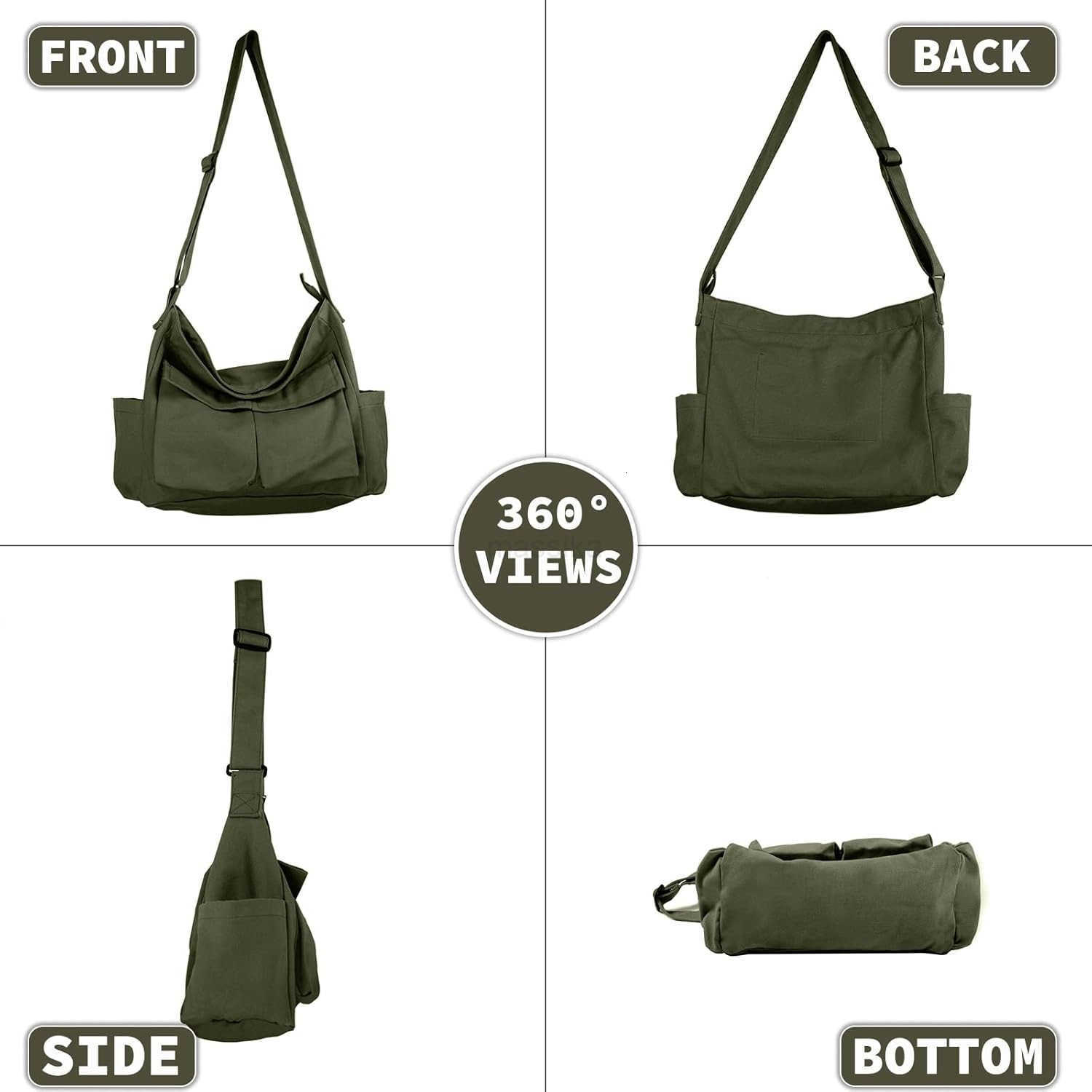 Canvas Messenger Bag Large Hobo Crossbody Bag with Multiple Pockets Casual Shoulder Tote Bag for Women and Men M250910