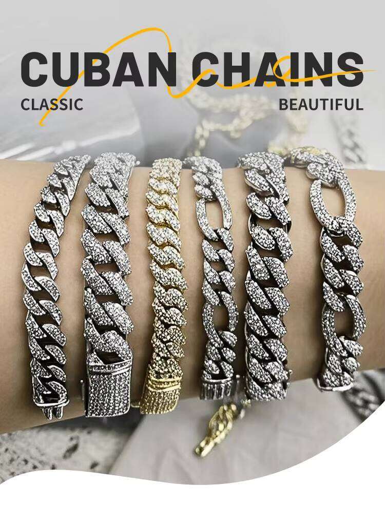 High-End 10mm Cuban Bracelet Sier Fine Jewelry Iced Out Hip Hop Style Moissanite Bangle