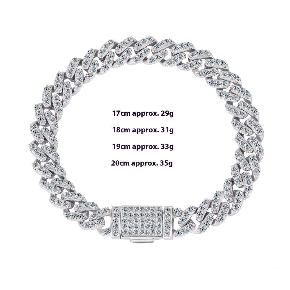 S Sterling Sier Moissanite Cuban Bracelet Solid Full Dia Hip-Hop Style Unisex Trendy Suitable for Both Men and Women