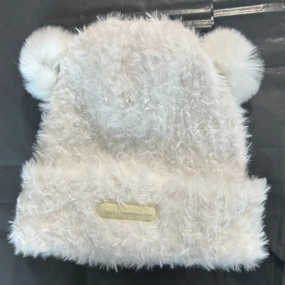 Thickened Warm Ear Protection Hat Coldproof Pompom Fluffy Bear Ears Knitted Hat Cute Soft Beanie Hat for UnisexXJ250910