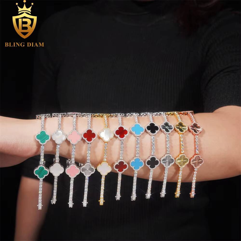 Fashion Flower Clover Leaf Moissanite Tennis Chain Moissanite Bracelet 925 Silver 3mm Moissanite Bracelet Pass Diamond test