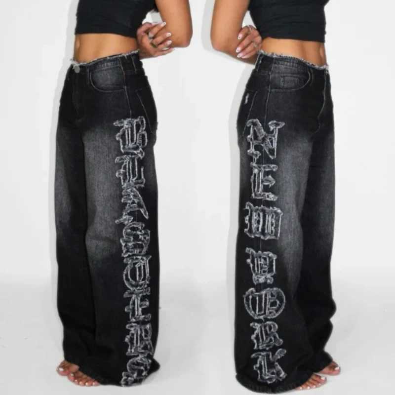 Gothic Style Patchwork Baggy Wash Jeans Fashion Trendy Y2K Straight Jeans Men and Women Universal High Street Wideleg Jeans Z250910
