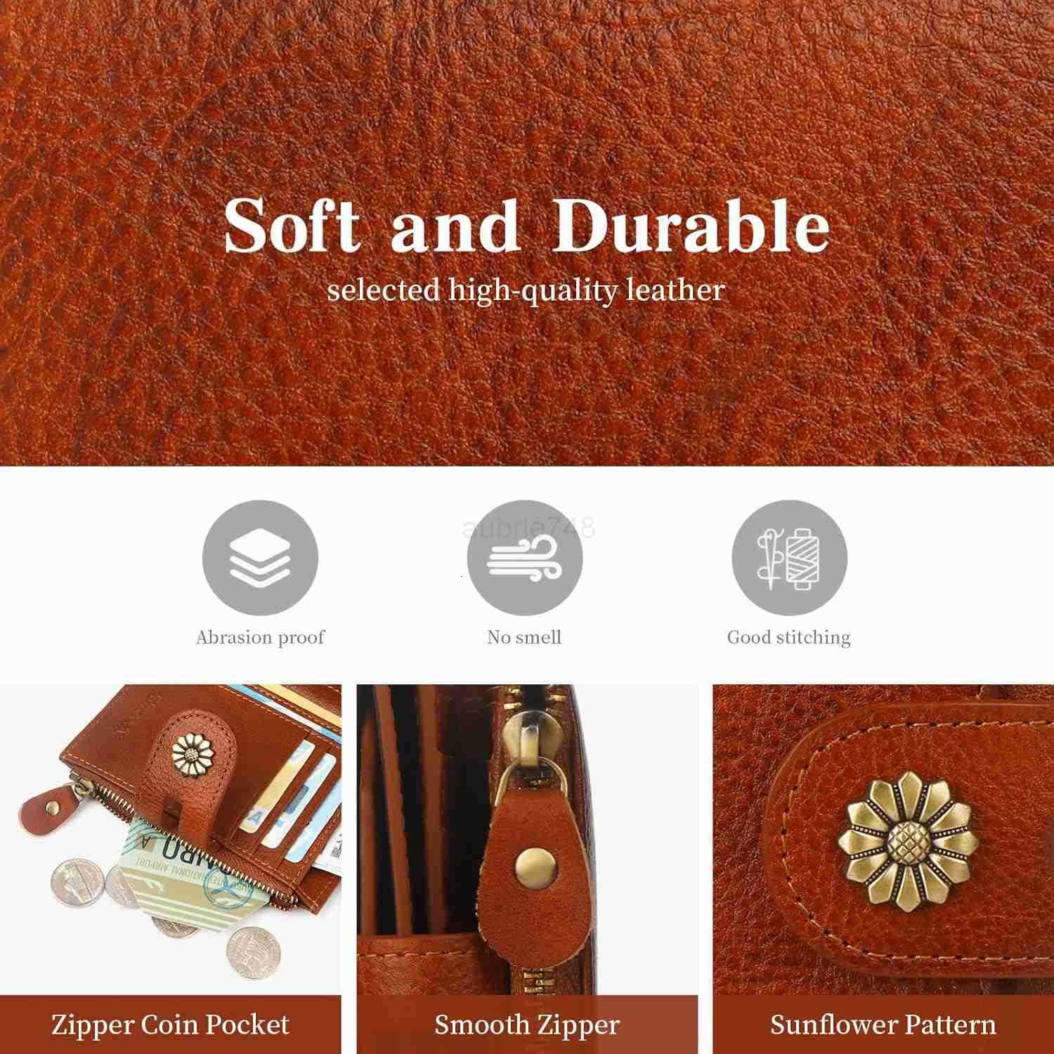 Wallet WomenRFID Blocking Leather Womens Wallet Bifold Compact Card Holder Small Wallet for Women with Removable ID Window BrownZ250910