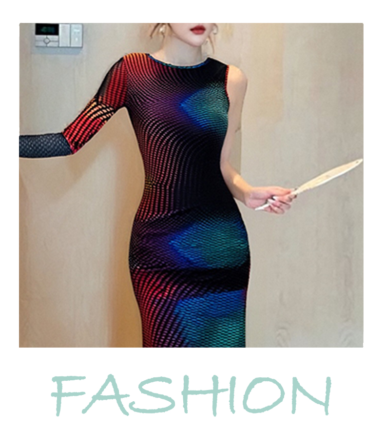 Skirts Women's Long - Sleeve Bodycon Mini Dress with Colorful 3D Pattern, Sexy Party Clubwear