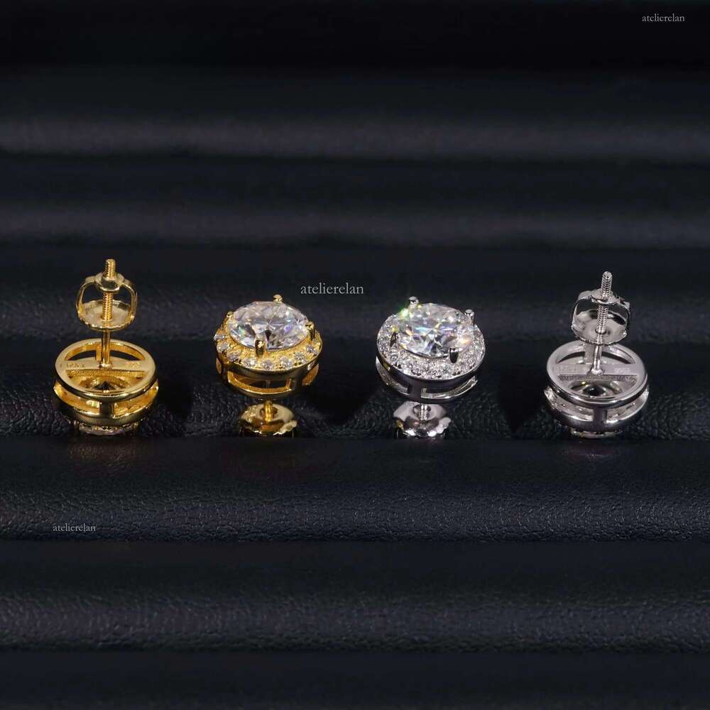 Fashion Jewelry Sterling Sier Hip Hop Screw Back Halo 7.5mm Center Stone Moissanite Studs Earrings