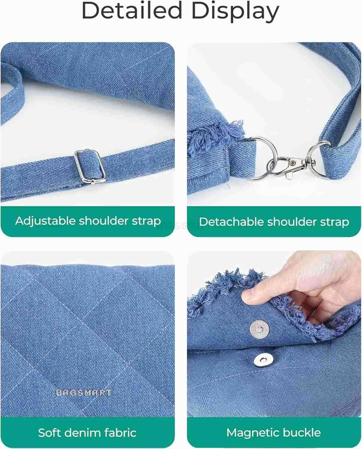 Denim Purse Crossbody Bag for Women Jean Canvas Shoulder Bag Purse Handbag Retro Blue Tote Bag with Adjustable Strap M250910
