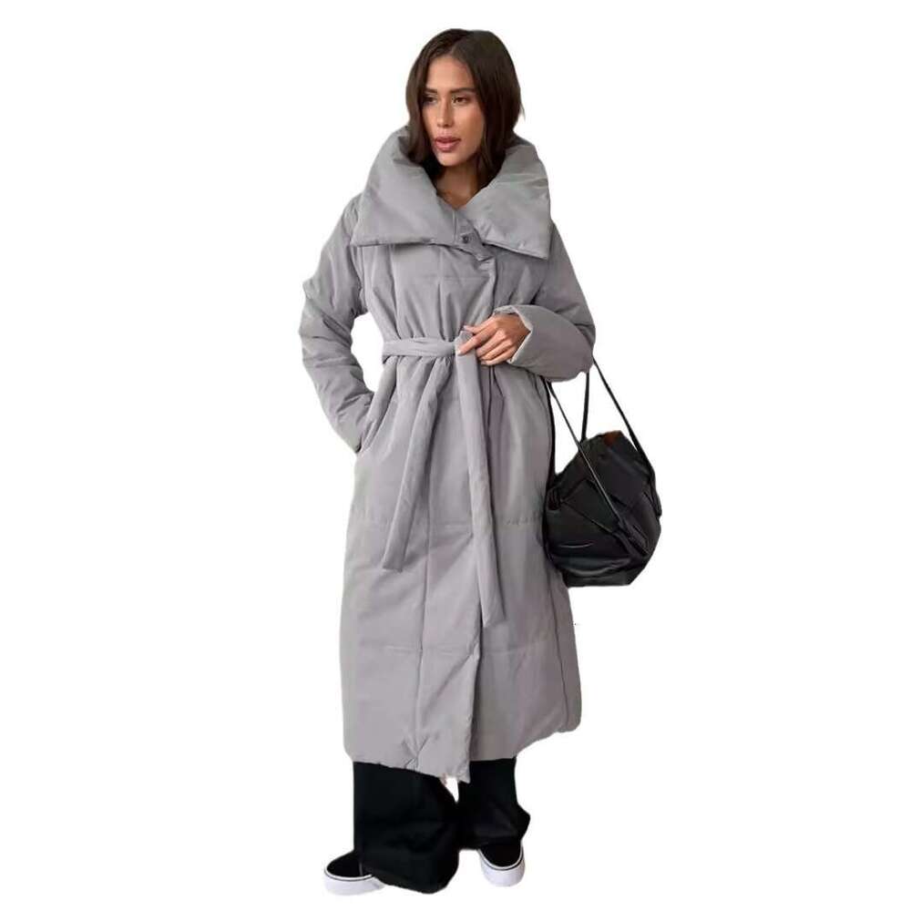2025 Winter New Loose Casual Warm Long Stand Collar Cotton Jacket European and American Cross-Border