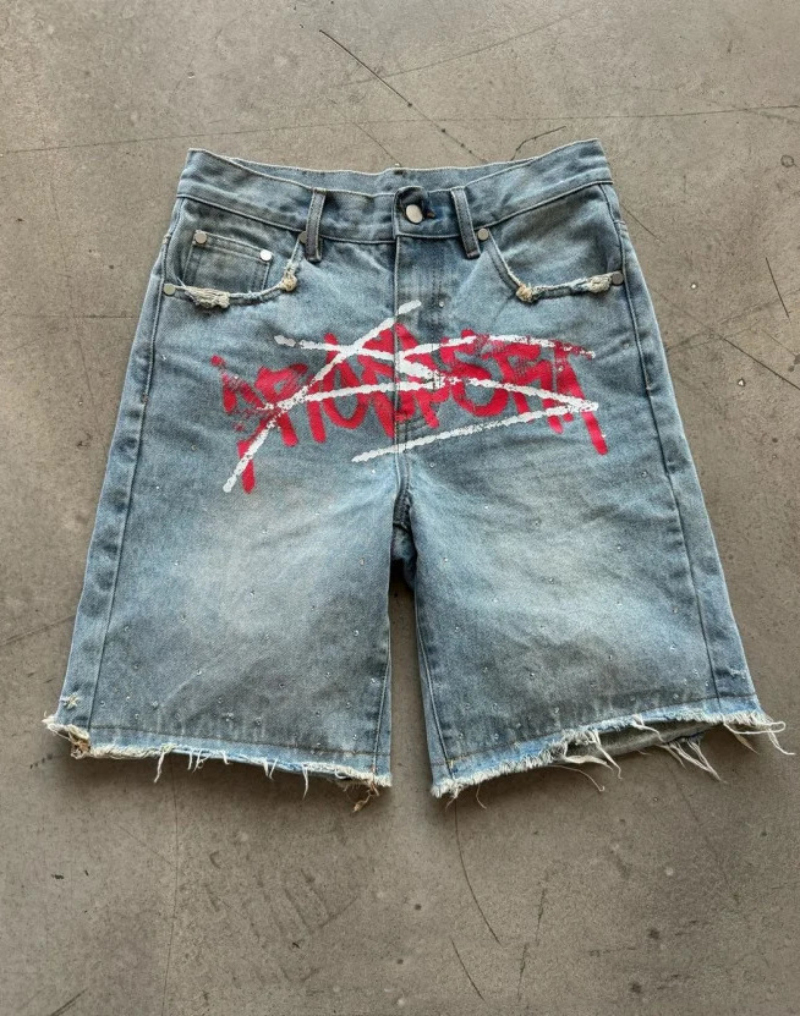 Denim Y2k jorts man Men's Retro Hip Hop jean Shorts Streetwear Big Boy Embroidery Baggy Jorts Harajuku Gym Basketball Men S-2XL