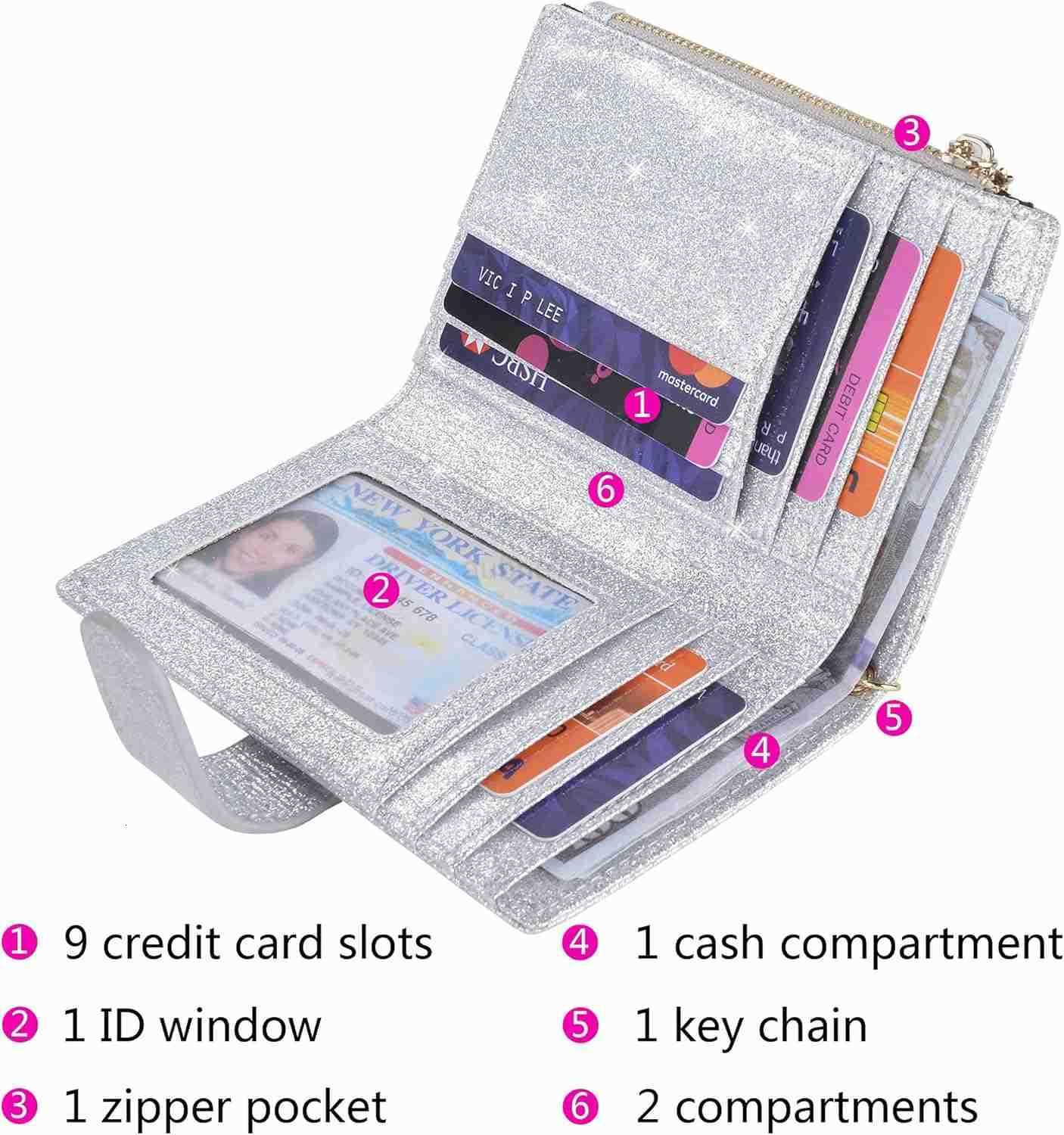 Womens Wallets RFID Small Compact Bifold Leather Card Holder Zip PocketZ250910