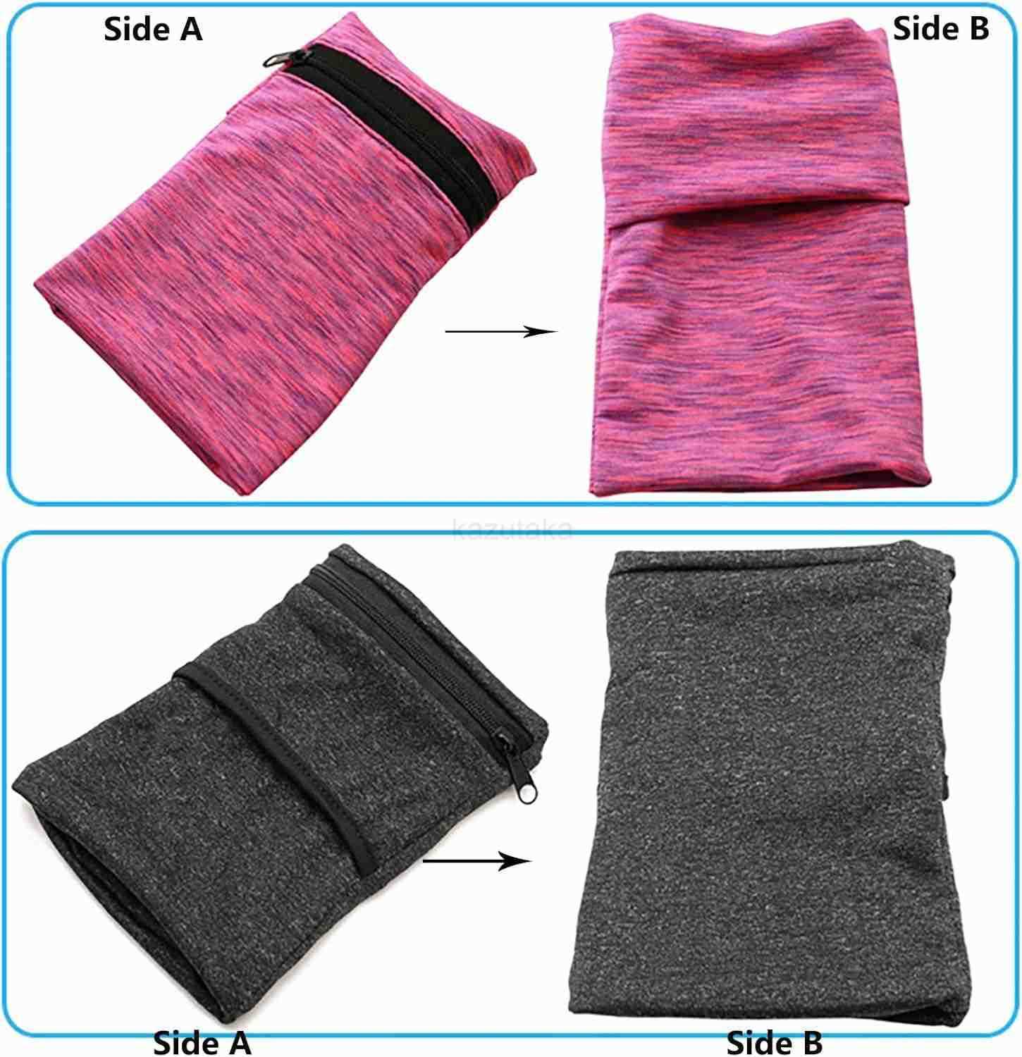 2PCS Outdoor Sports Wrist Wallet Breathable Absorbent Sweatband with Zippered Pocket Elastic BodyFitting Mini Arm Bag Securely Carry Cell Phone Keys C